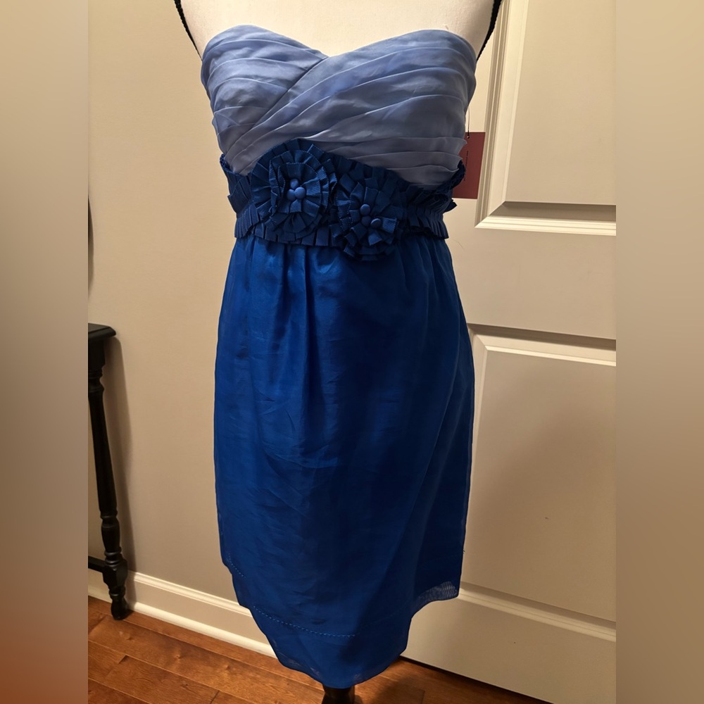 Vintage Phoebe Couture silk Strapless Dress in Light and Dark Blue taffeta